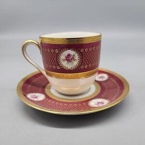 Hutschenreuther Hohengerg Germany Porcelain Tea Cup Saucer 02404 45 Red Gold